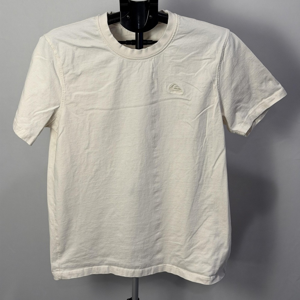 Quiksilver Shirt Mens Aprox Small White Solid Logo Graphic Surf Tee Beach Casual